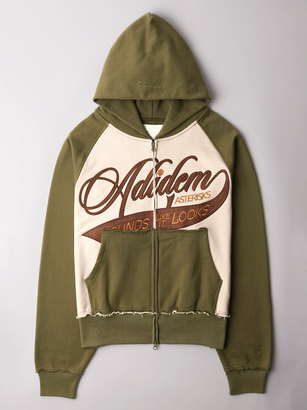 Adidem Asterisks Cursive Chainstitch Ribbon Hoodie Olive