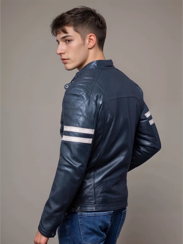 Biker Men Pure Leather Men Jacket Blue