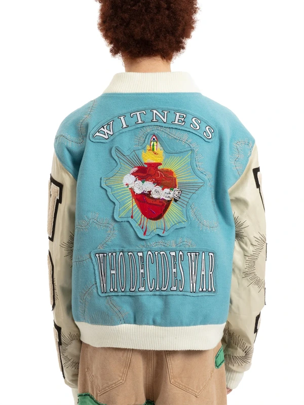 Blue Namesake Varsity Jacket Who Decides War