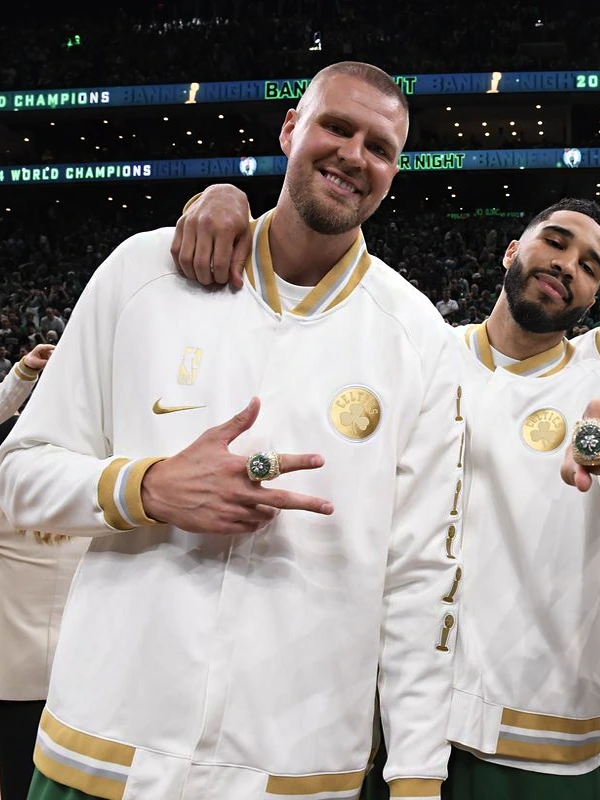 Boston Celtics Trophy Ring Banner Bomber Jacket