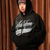 Cursive Chainstitch Ribbon Black Hoodie Adidem Asterisks