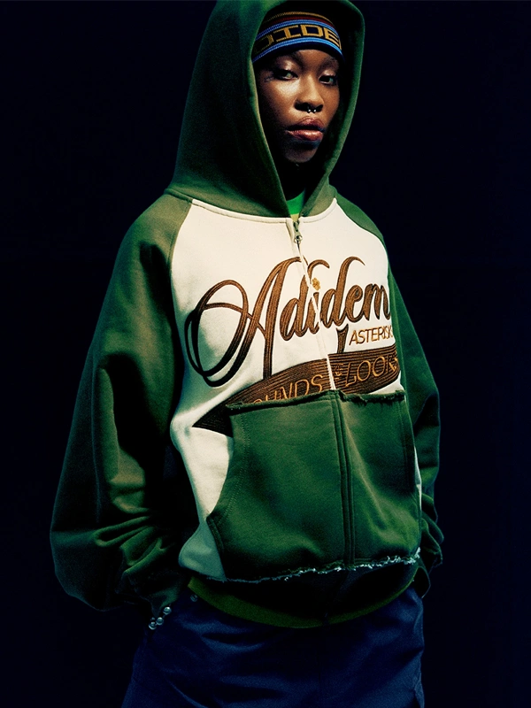 Cursive Chainstitch Ribbon Olive Hoodie Adidem Asterisks