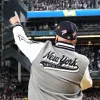 Fat Joe Yankees Script Tail Gray Wool Varsity Jacket