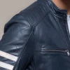 Men Blue Leather Biker Jacket