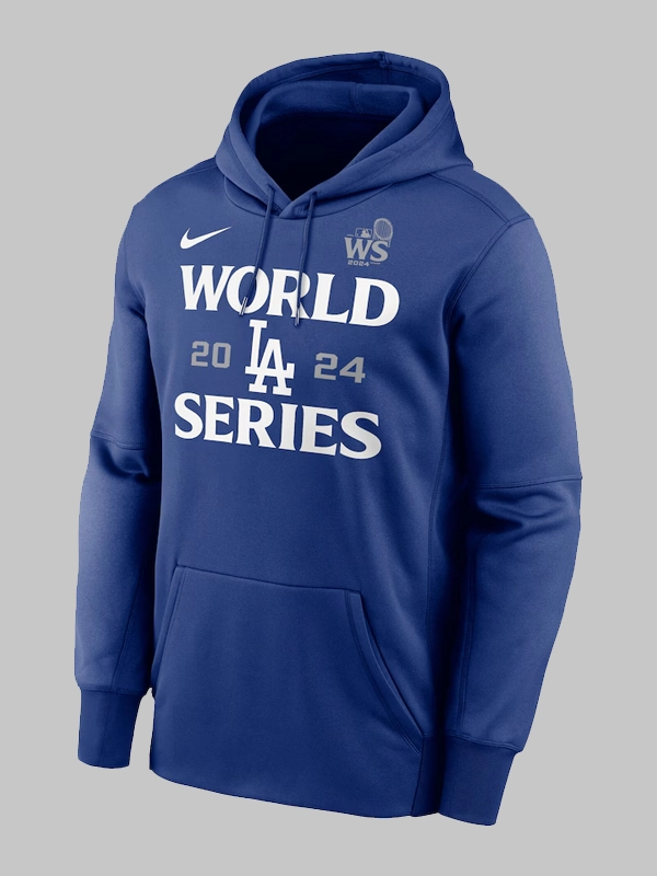 Men's Los Angeles Dodgers Nike Royal 2024 World Series Authentic Collection Therma Pullover Hoodie