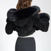 Miss Circle Kali Cropped Balck Faux Fur Jacket with Hood