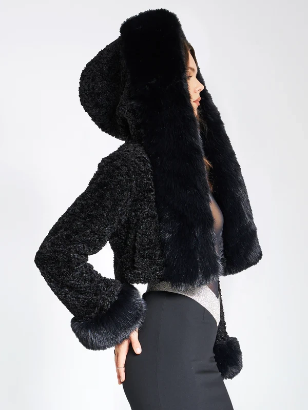 Miss Circle Kali Cropped Black Faux Fur Jacket