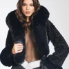 Miss Circle Kali Cropped Faux Fur Hooded Jacket Black