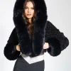 Miss Circle Kali Cropped Faux Fur Jacket Black