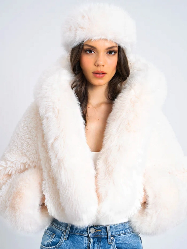 Miss Circle Kali Cropped Faux Fur Jacket White