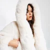 Miss Circle Kali Cropped Faux Fur White Hooded Jacket