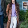 Murder in a Small Town Kristin Kreuk Brown Leather Trench Coat