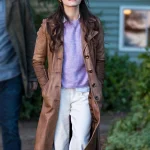 Murder in a Small Town Kristin Kreuk Brown Leather Coat