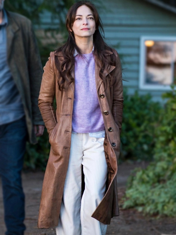 Murder in a Small Town Kristin Kreuk Brown Leather Trench Coat