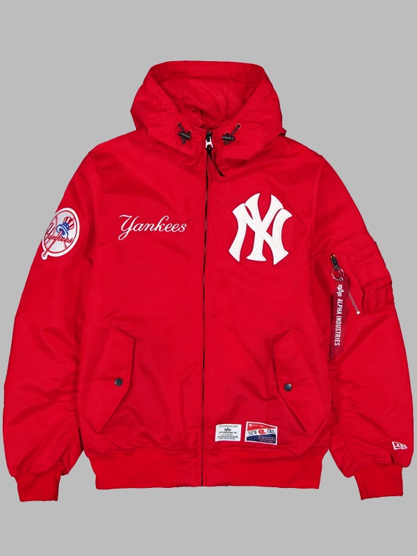 New York Yankees Alpha Industries L-2B Hooded Bomber Jacket Red