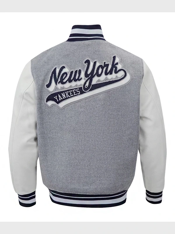 New York Yankees Script Tail Gray Wool Varsity Jacket