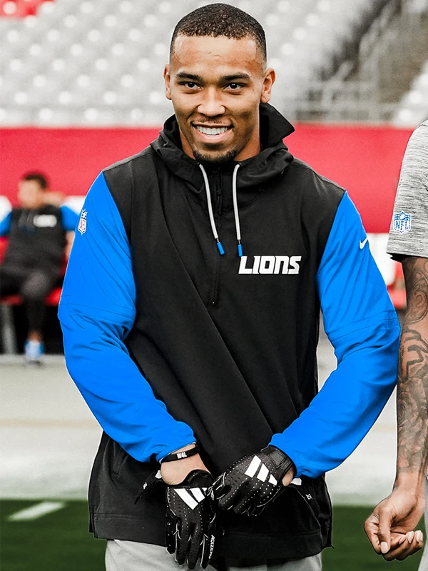 Nike Detroit Lions Sideline Pre-Game Half-Zip Blue & Black Hoodie Jacket