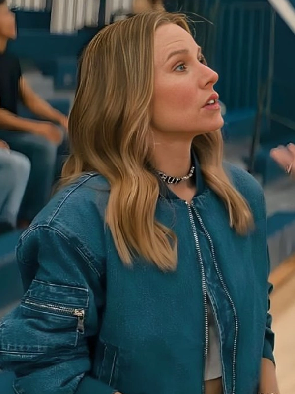 Nobody Wants This 2024 Kristen Bell Blue Denim Bomber Jacket