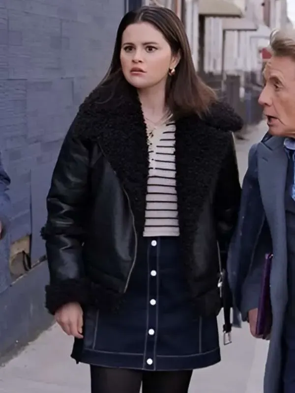 Only Murders In The Building TV Series S04 Mabel Mora Black Leather Shearling Jacket