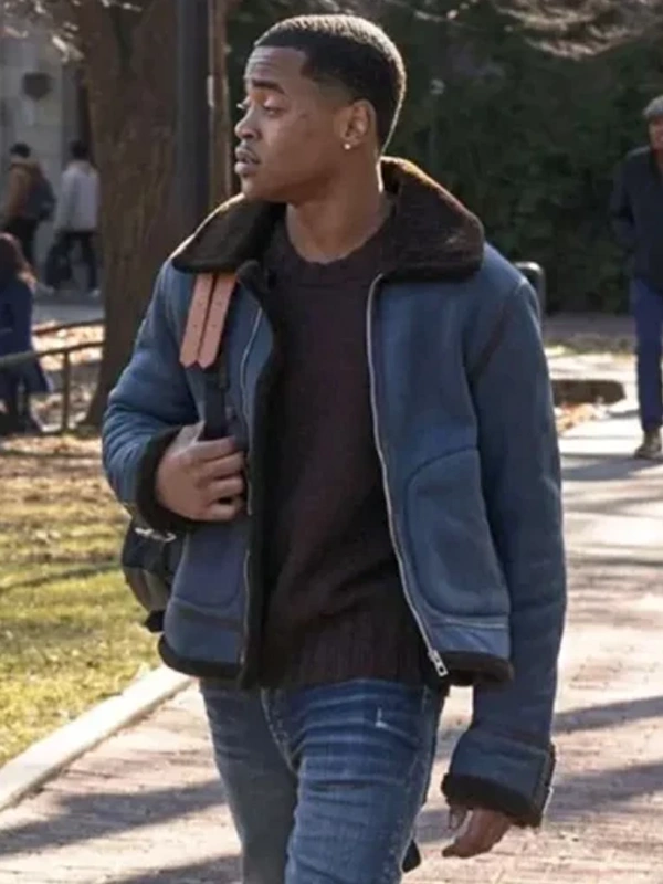 Power Book II Ghost Season 4 Tariq St. Patrick Blue Suede Sherpa Jacket