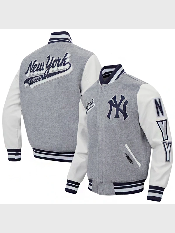 Pro Standard Heather Gray New York Yankees Script Tail Wool Full-Zip Varsity Jacket