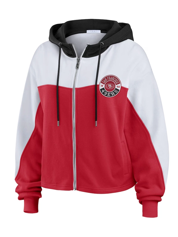 San Francisco 49ers Erin Andrews Color Block Full-Zip Hoodie