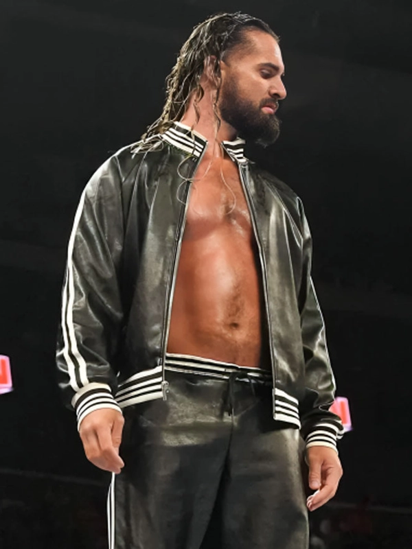 Seth Rollins Black Leather Bomber Jacket