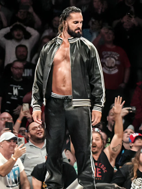 Seth Rollins White Striped Leather Jacket