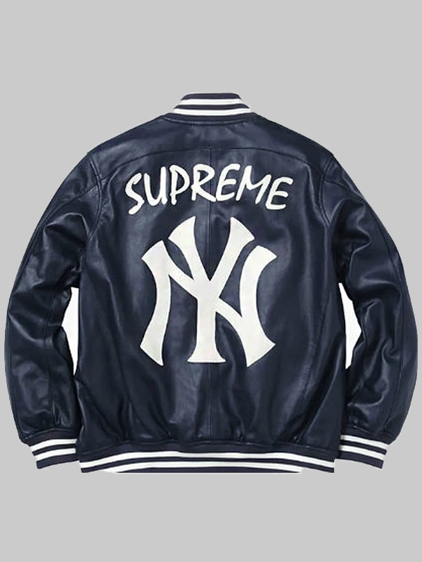 Supreme NY Yankees Blue Leather Varsity Jacket