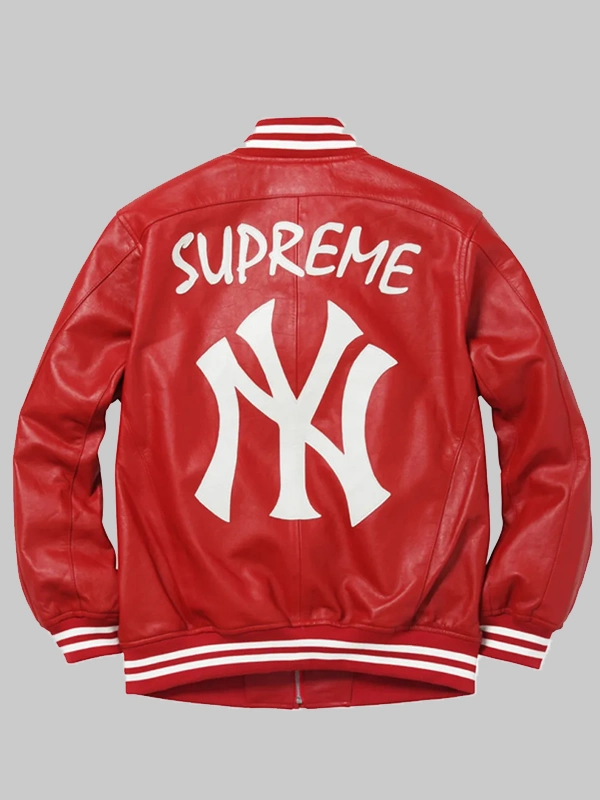 Supreme NY Yankees Red Leather Varsity Jacket