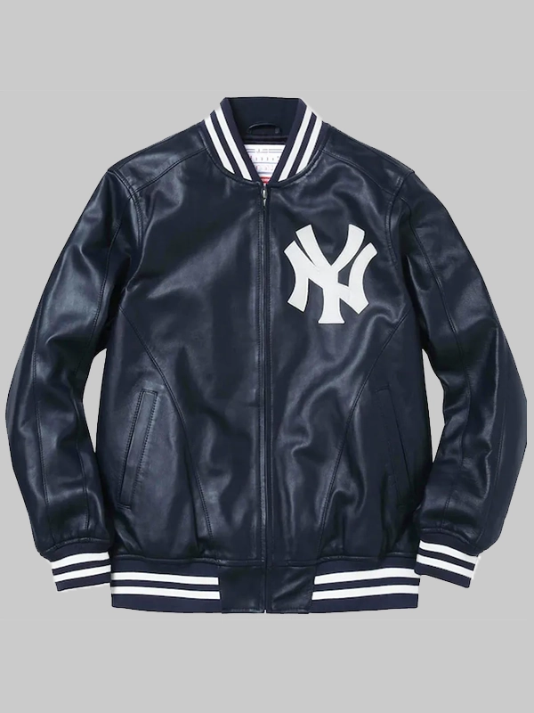 Supreme Yankees Leather Varsity Jacket Blue