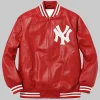 Supreme Yankees Leather Varsity Jacket Red