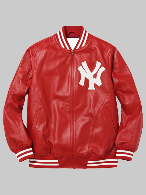 Supreme Yankees Leather Varsity Jacket Red