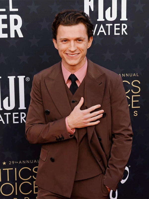 Tom Holland Critics Choice Awards 2024 Brown Double Breasted Blazer