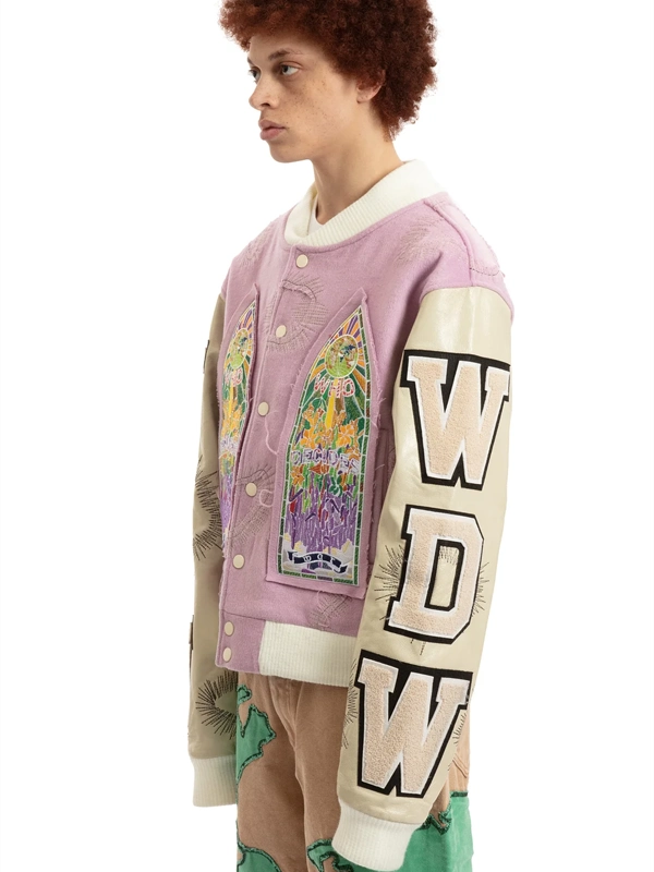 Who Decides War Namesake Varsity Jacket Pink