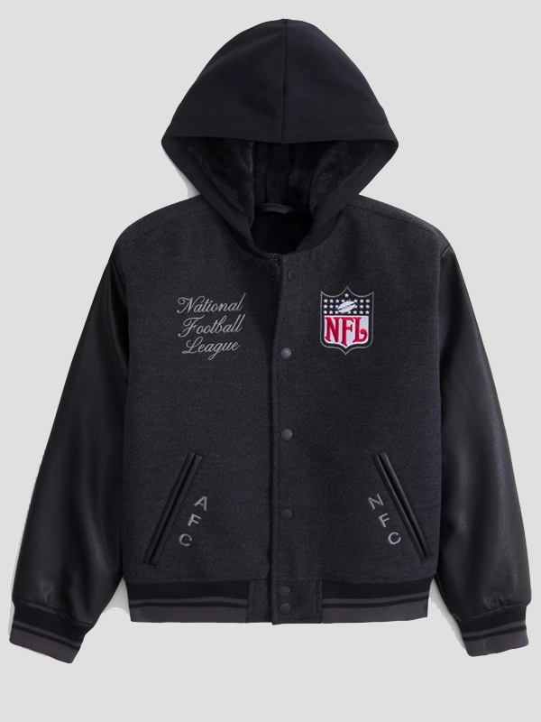 Abercrombie NFL Winterized Hooded Bomber Jacket Black