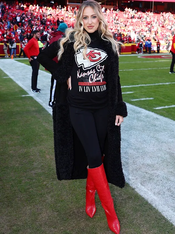 Brittany Mahomes Black Faux Fur Long Coat