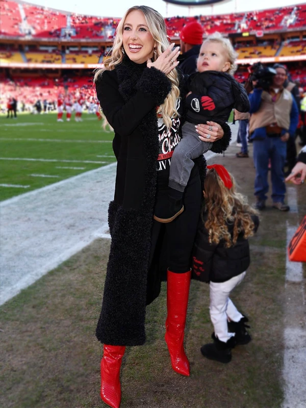 Brittany Mahomes Black Shearling Long Coat