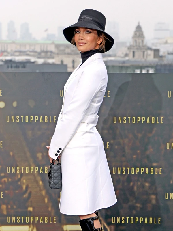 Jennifer Lopez White Coat Unstoppable Premiere