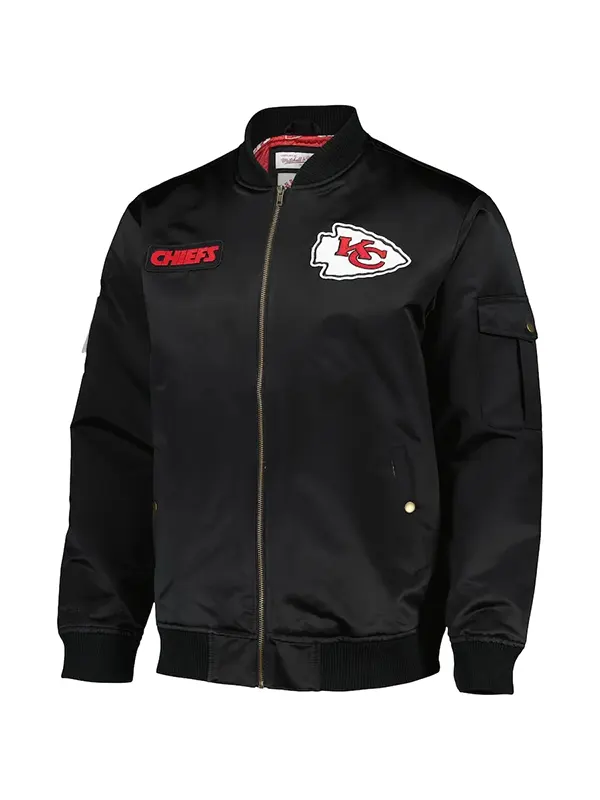 Kansas-City-Chiefs-Team-Leader-Satin-Bomber-Jacket-Black