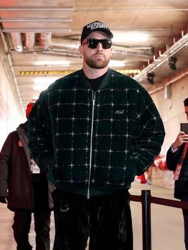 Kith Green Beaded Velvet Clay Bomber Jacket Travis Kelce