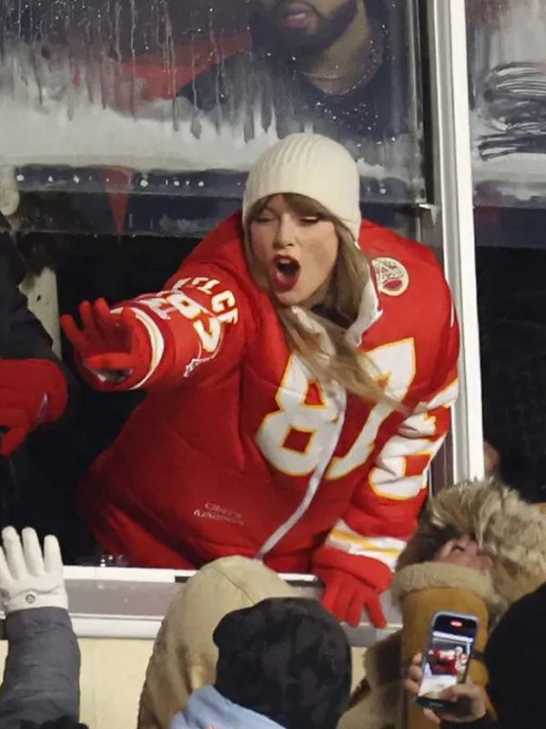 Red Travis Kelce 87 Taylor Swift Puffer Full-Zip Jacket