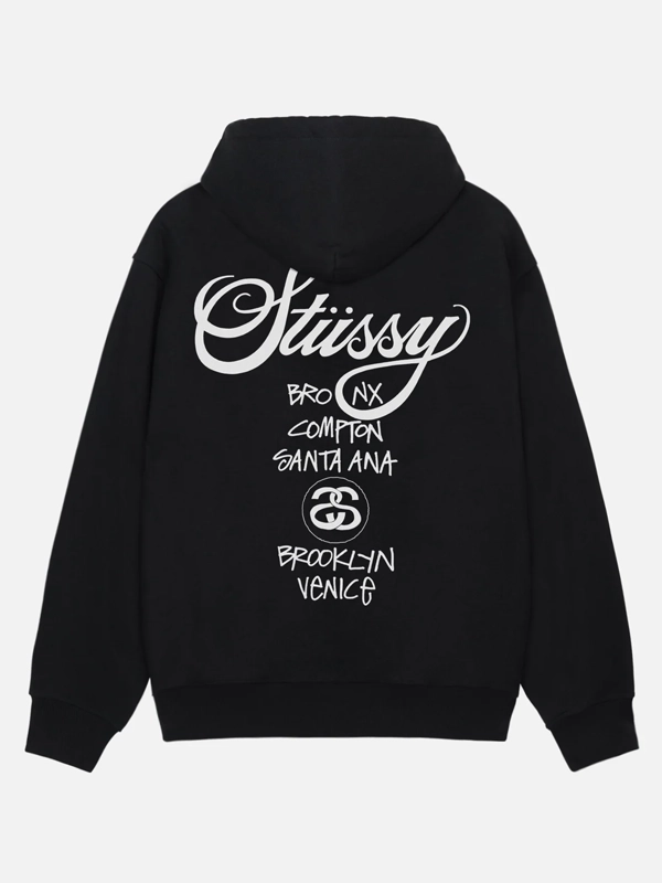 Stussy World Tour Black Zip-Up Hoodie