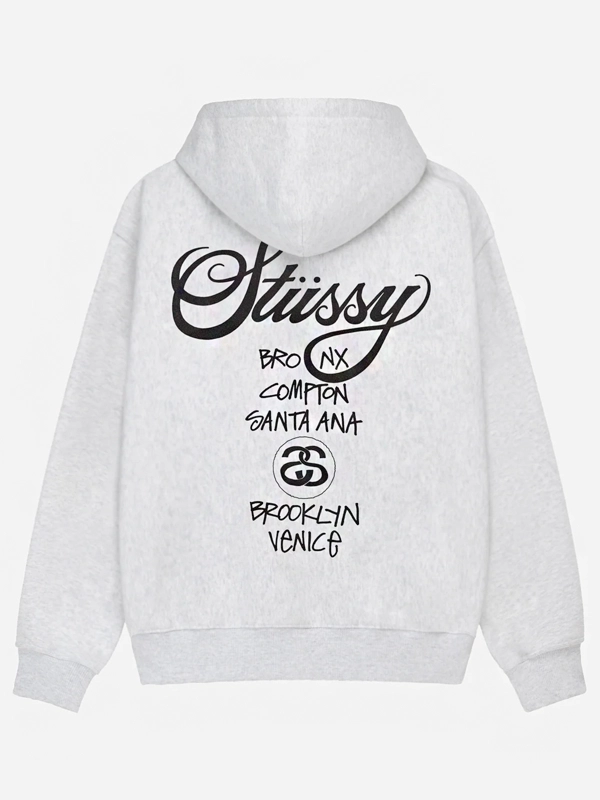 Stussy World Tour White Zip-Up Hoodie