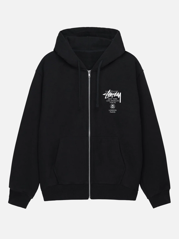 Stussy World Tour Zip Hoodie Black