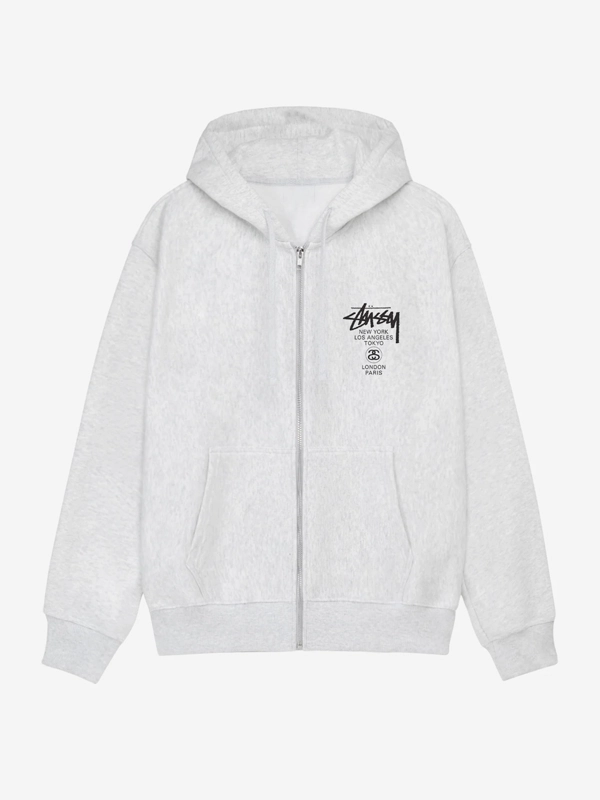 Stussy World Tour Zip Hoodie White