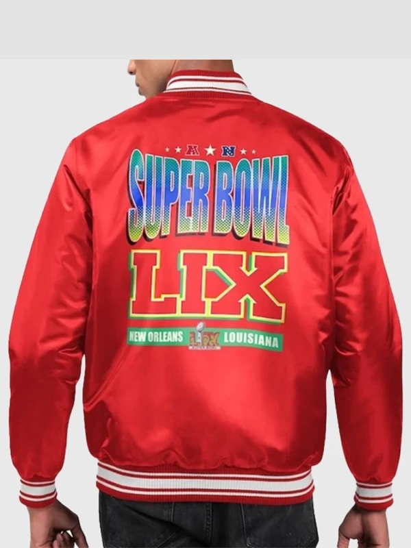 Super Bowl LIX Red Satin Varsity Jacket