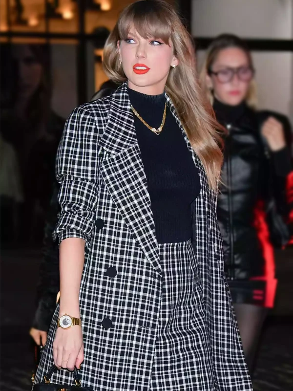 Taylor Swift Black & White Plaid Trench Coat