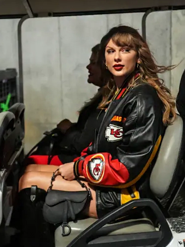 Taylor Swift Chiefs Black Leather Bomber Jacket