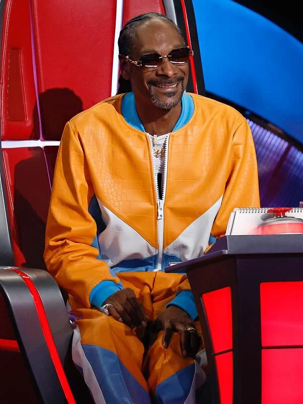 The Voice S026 Snoop Dogg Colorblock Leather Bomber Jacket